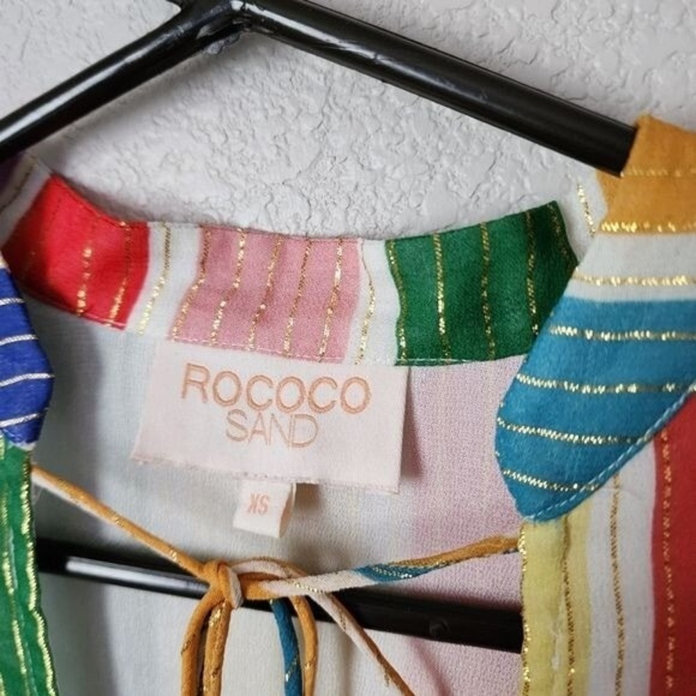 ROCOCO SAND Mirage rainbow stripe blouse boho ruffle sleeve resort‎ XS - Picture 7 of 10